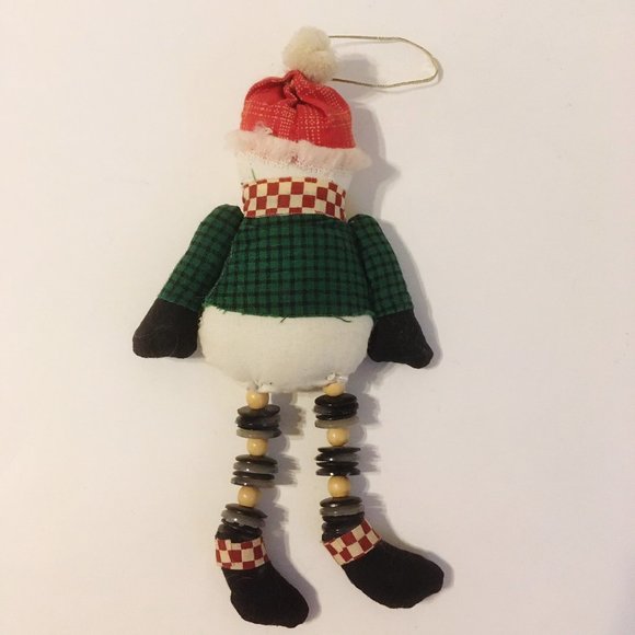 Vintage Snowman Tree Ornament Doll Fabric Bead Legs Christmas Decor Collectible - Picture 5 of 8